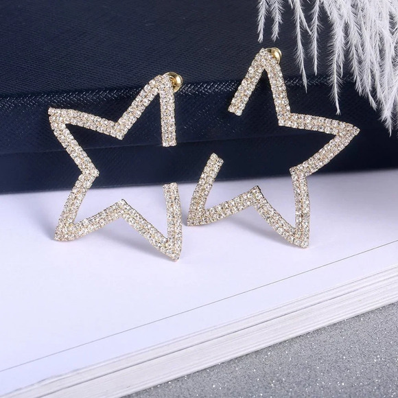 🎀14K Gold Plated Fashion Statement Big CZ Earrings, GPMB1482 - Picture 5 of 6